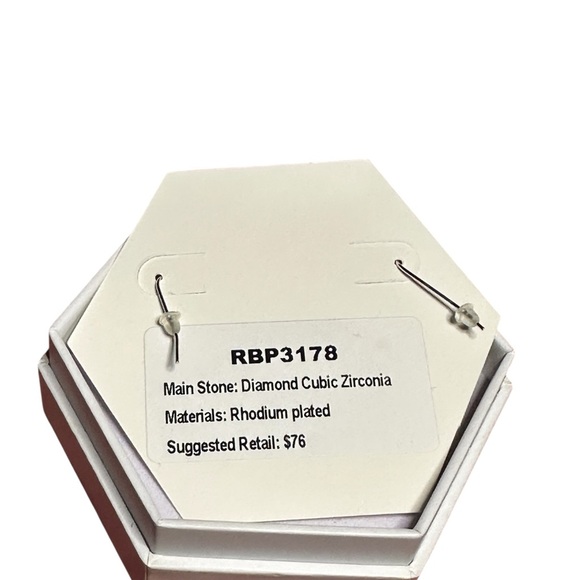 Bomb Party Diamond-Cut Cubic Zirconia Drop Earrings – Rhodium Plated ✨ “1 - Picture 8 of 9